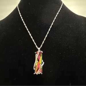 Silver Chain Necklace With Wrapped AB Crystal Pendant